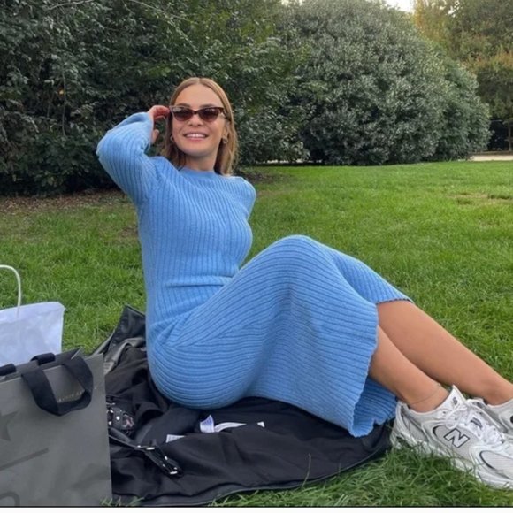 ZARA WOMAN STRETCH LONG SLEEVE BABY BLUE RIBBED KNIT MIDI MAXI DRESS $89.90 - Picture 4 of 15